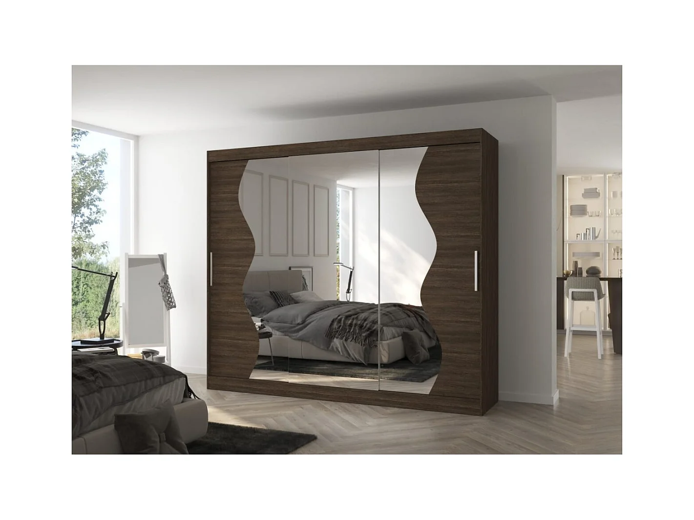 Armadio Haro (250cm)/ante scorrevoli/specchio/Marrone