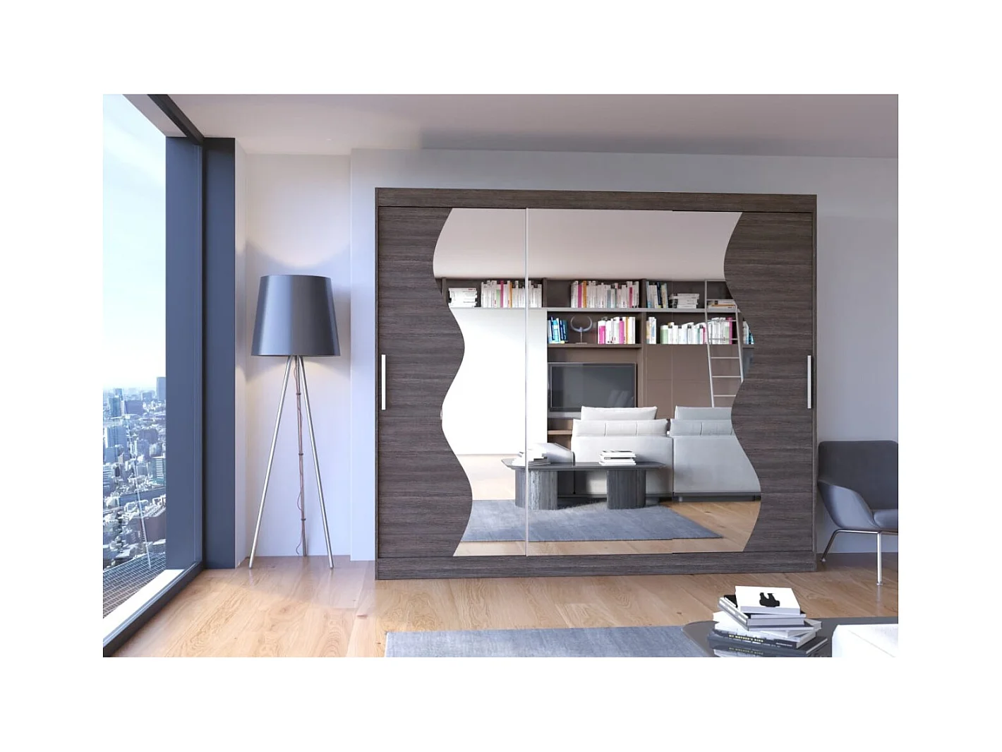 Armadio Haro (250cm)/ante scorrevoli/specchio/Marrone