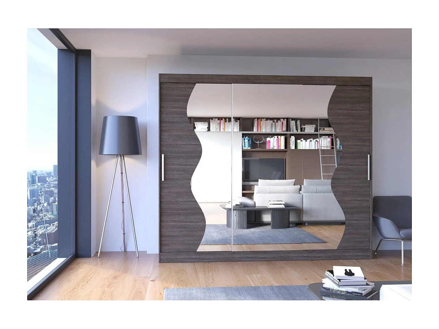 Armadio Haro (250cm)/ante scorrevoli/specchio/Marrone