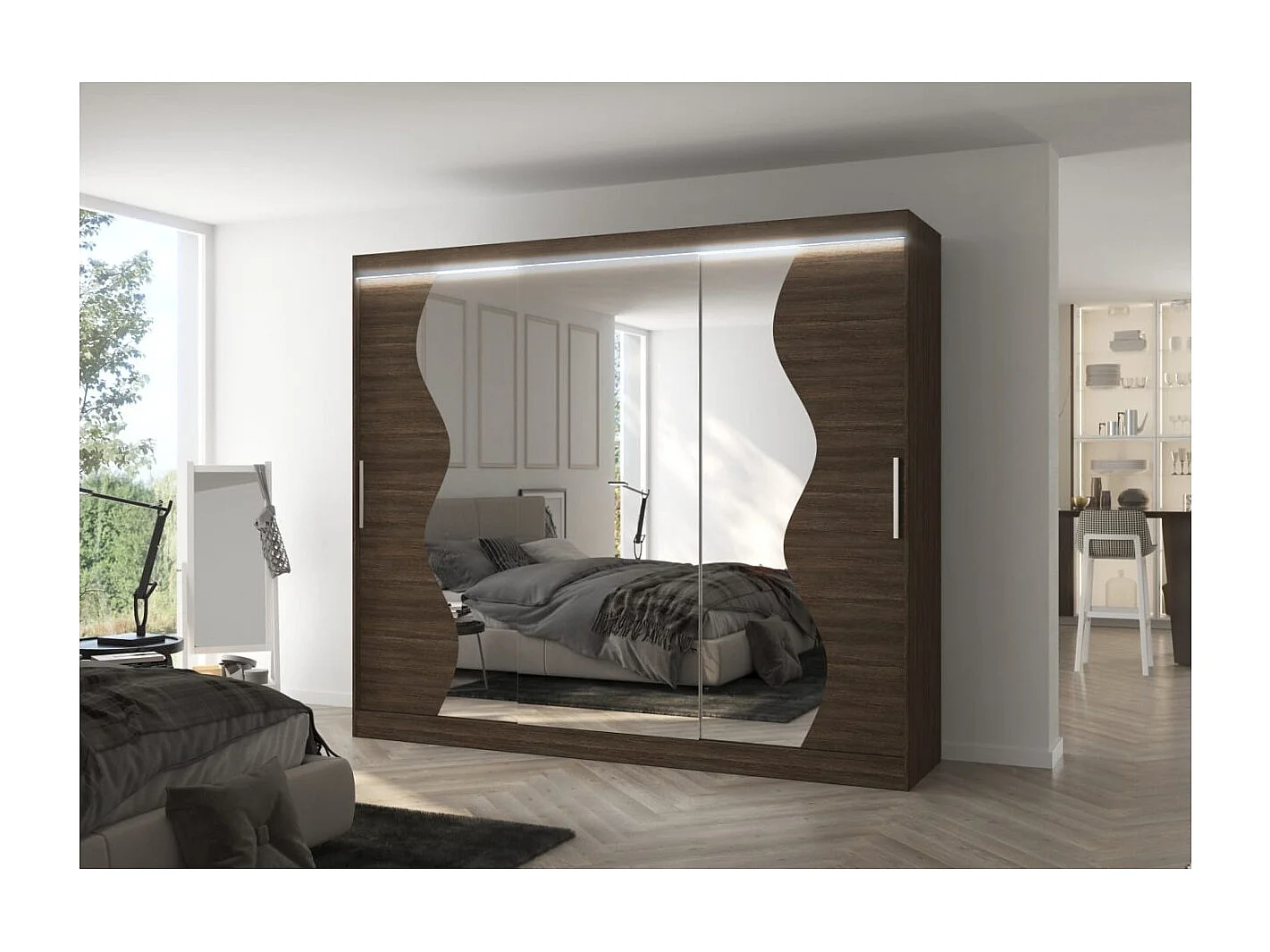Armoire Haro (250cm)/portes coulissantes/LED/miroir/Marron