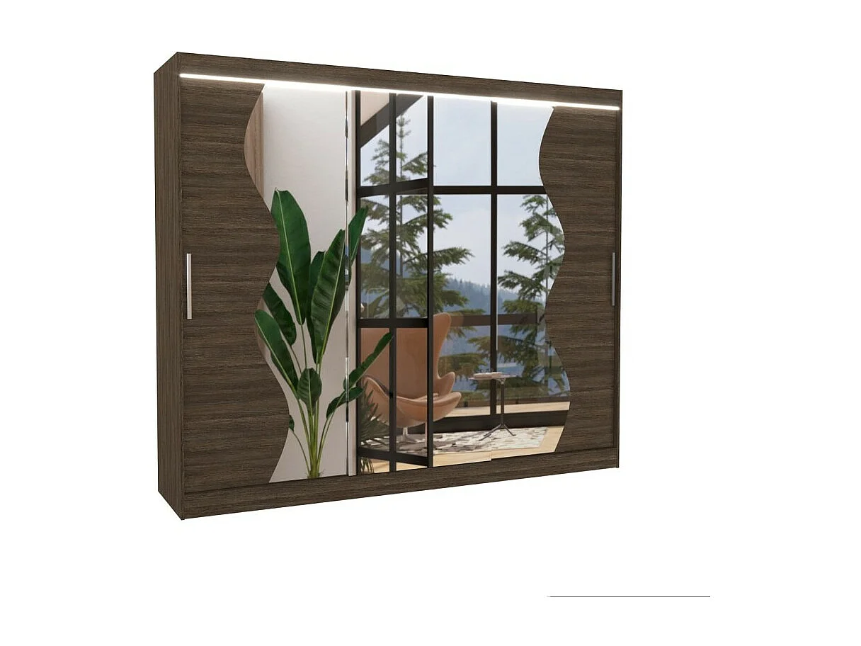Armoire Haro (250cm)/portes coulissantes/LED/miroir/Marron