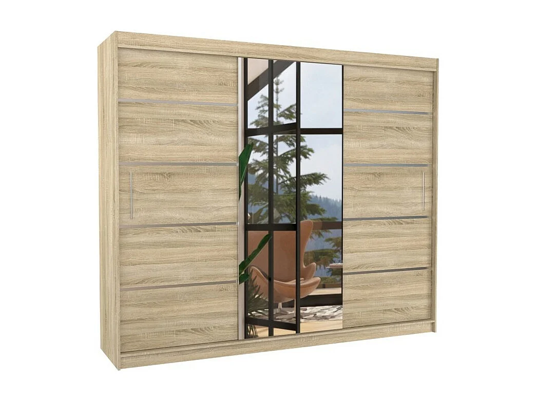 Kleiderschrank Lugano (250cm)/Schiebetüren/Spiegel/Sonoma