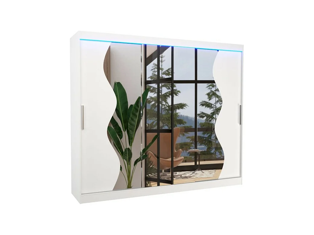 Armadio Haro (250cm)/ante scorrevoli/LED/specchio/Bianco