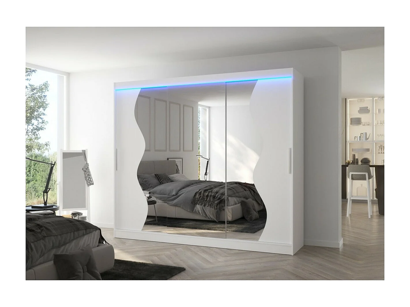 Armoire Haro (250cm)/portes coulissantes/LED/miroir/Blanc