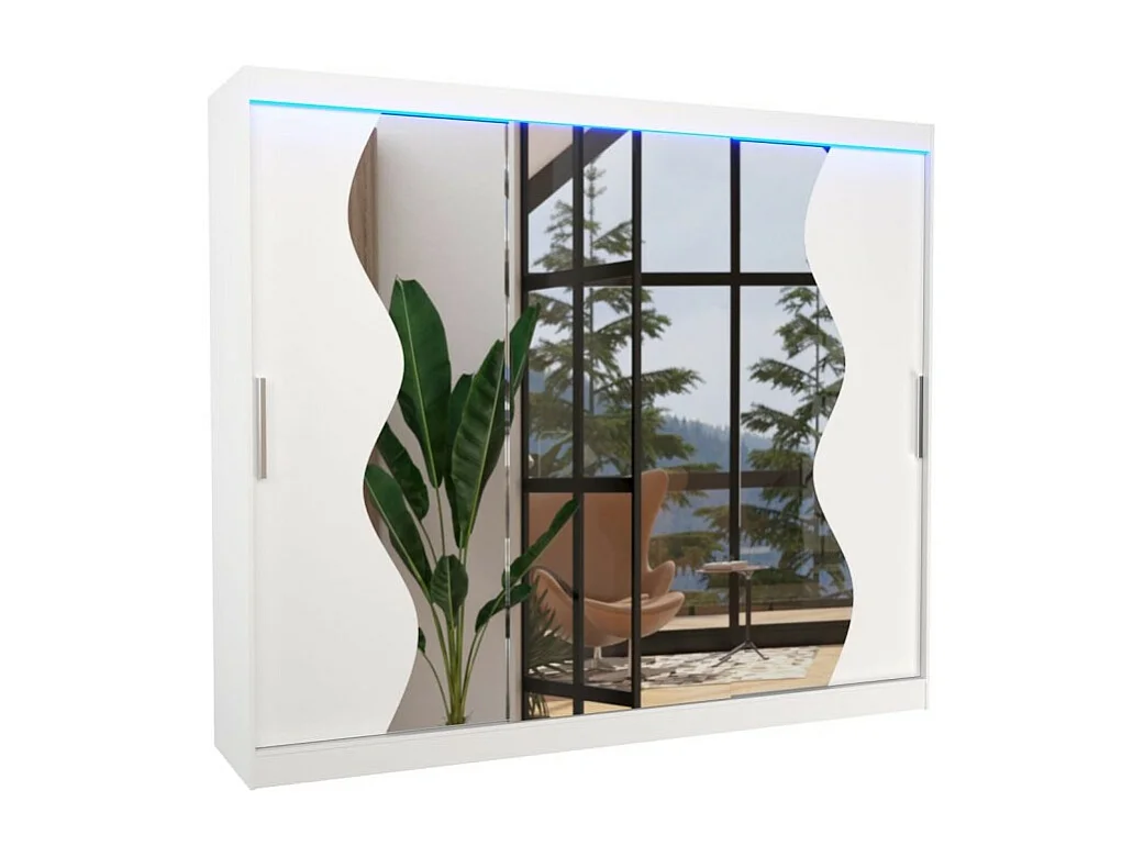 Armoire Haro (250cm)/portes coulissantes/LED/miroir/Blanc