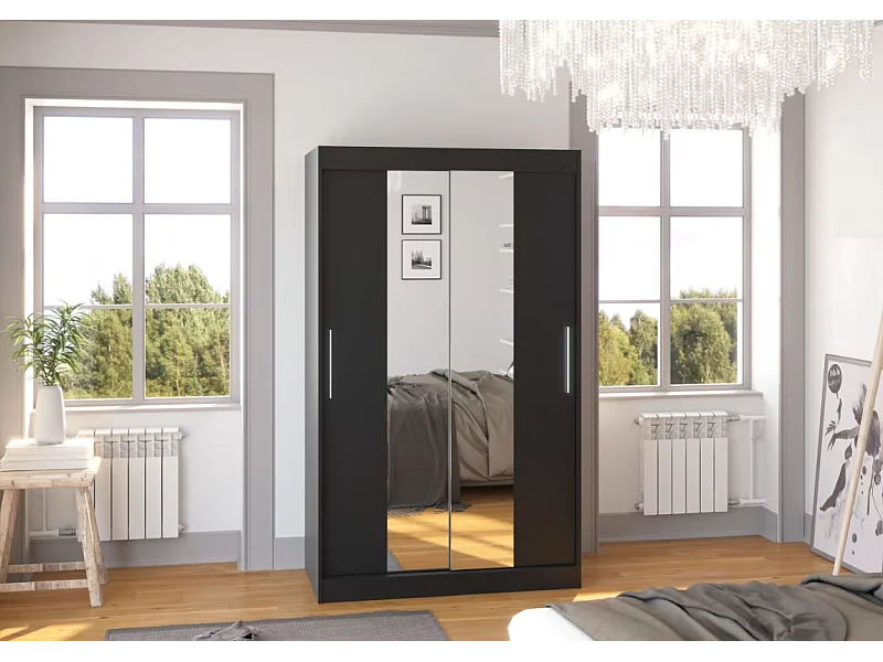 Armoire Lanto (120cm)/portes coulissantes/miroir/Noir
