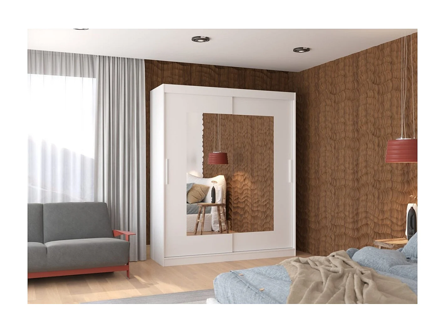 Armadio Renette (180cm)/ante scorrevoli/specchio/Bianco