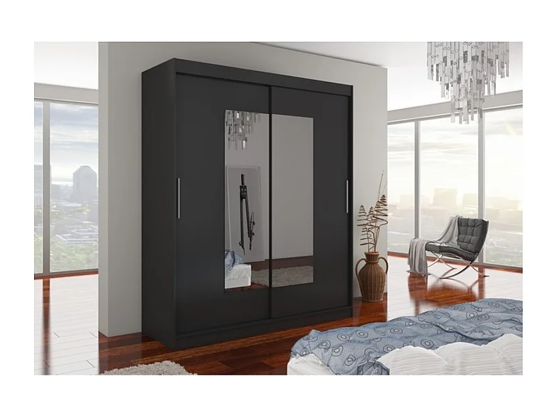 Armoire Renette (180cm)/portes coulissantes/miroir/Noir