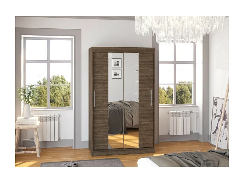 Armadio Lanto (120cm)/ante scorrevoli/specchio/Marrone