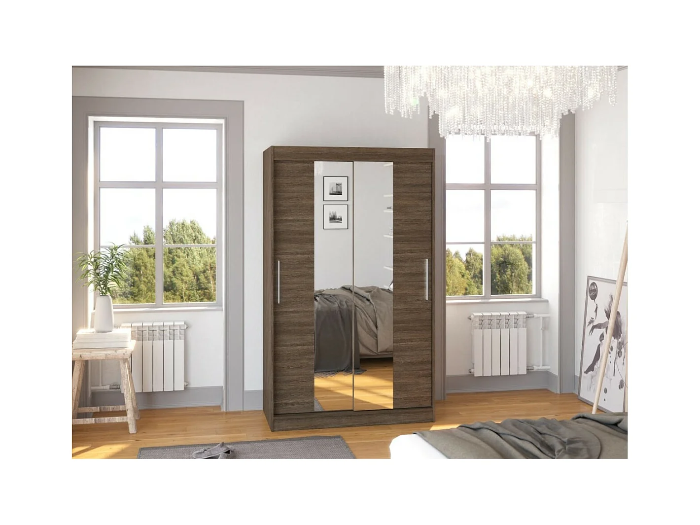 Armoire Lanto (120cm)/portes coulissantes/miroir/Marron