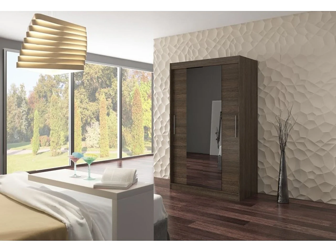 Armoire Lanto (120cm)/portes coulissantes/miroir/Marron