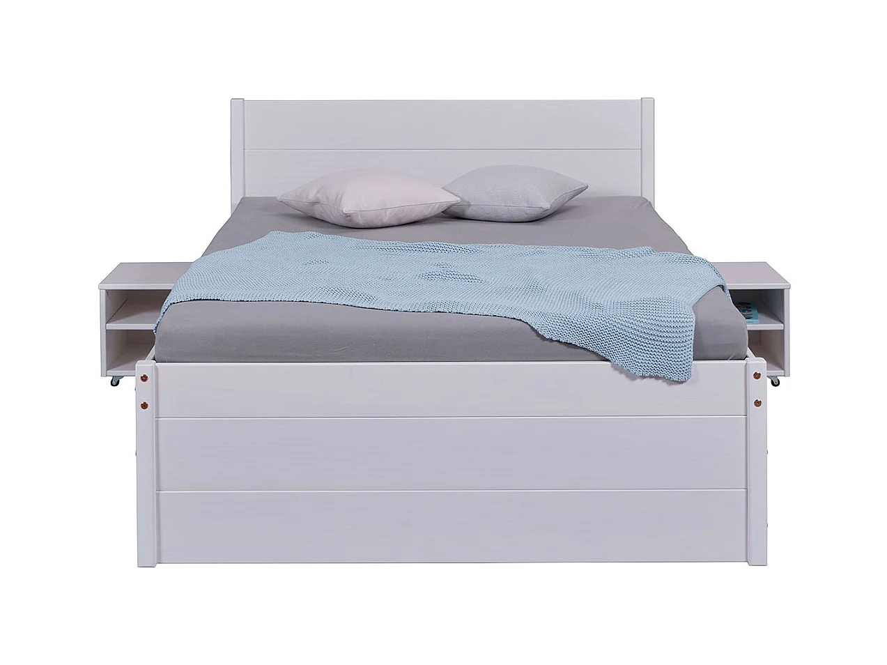 Lit multi-rangements 160x200cm en pin massif coloris blanc - longueur 209 x profondeur 166 x hauteur 90 cm