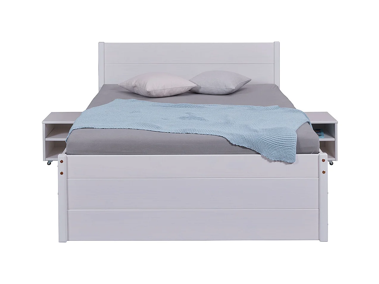 Lit multi-rangements 180x200cm en pin massif coloris blanc - longueur 209 x profondeur 186 x hauteur 90 cm