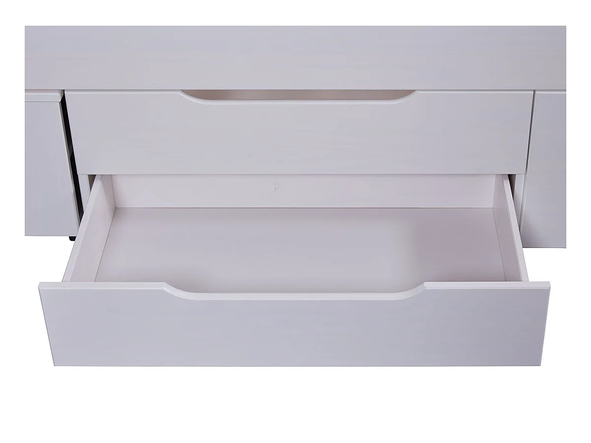 Lit multi-rangements 180x200cm en pin massif coloris blanc - longueur 209 x profondeur 186 x hauteur 90 cm