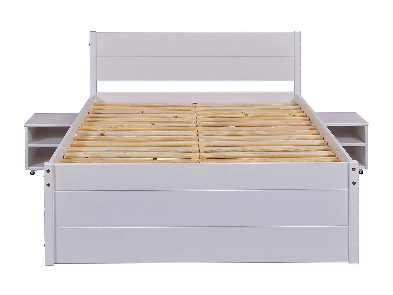 Lit multi-rangements 180x200cm en pin massif coloris blanc - longueur 209 x profondeur 186 x hauteur 90 cm