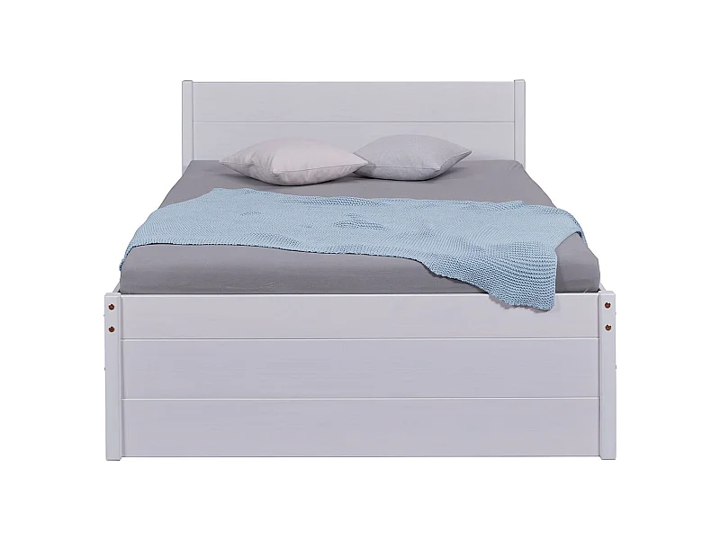 Lit multi-rangements 140x200cm en pin massif coloris blanc - longueur 209 x profondeur 146 x hauteur 90 cm