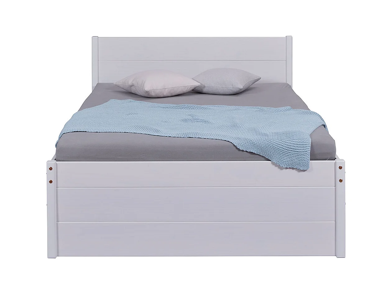 Lit multi-rangements 140x200cm en pin massif coloris blanc - longueur 209 x profondeur 146 x hauteur 90 cm