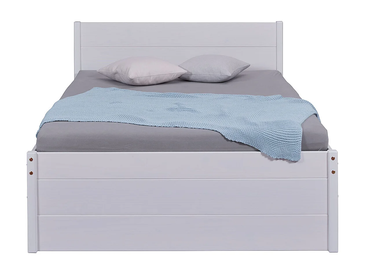 Lit multi-rangements 140x200cm en pin massif coloris blanc - longueur 209 x profondeur 146 x hauteur 90 cm