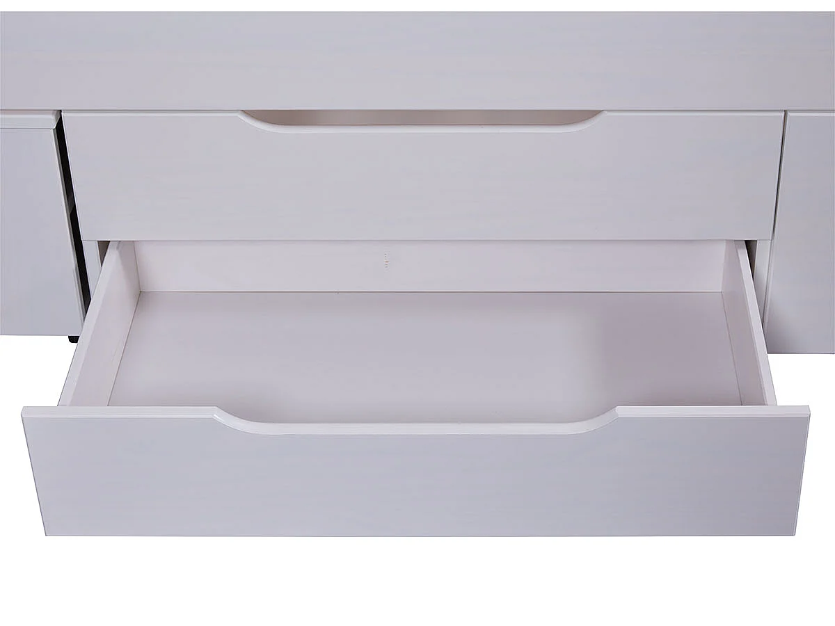 Lit multi-rangements 140x200cm en pin massif coloris blanc - longueur 209 x profondeur 146 x hauteur 90 cm