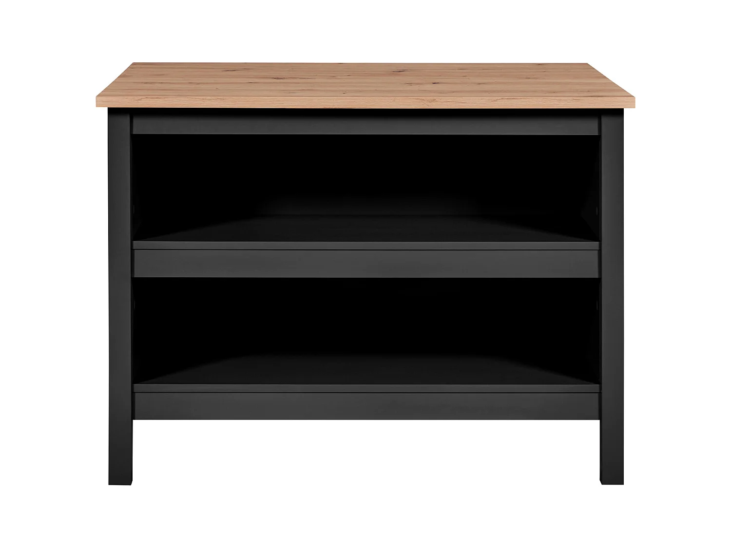 Meuble de cuisine, ilot de cuisine en bois MDF coloris chêne artisan, noir - longueur 124 x profondeur 75 x hauteur 91,50 cm