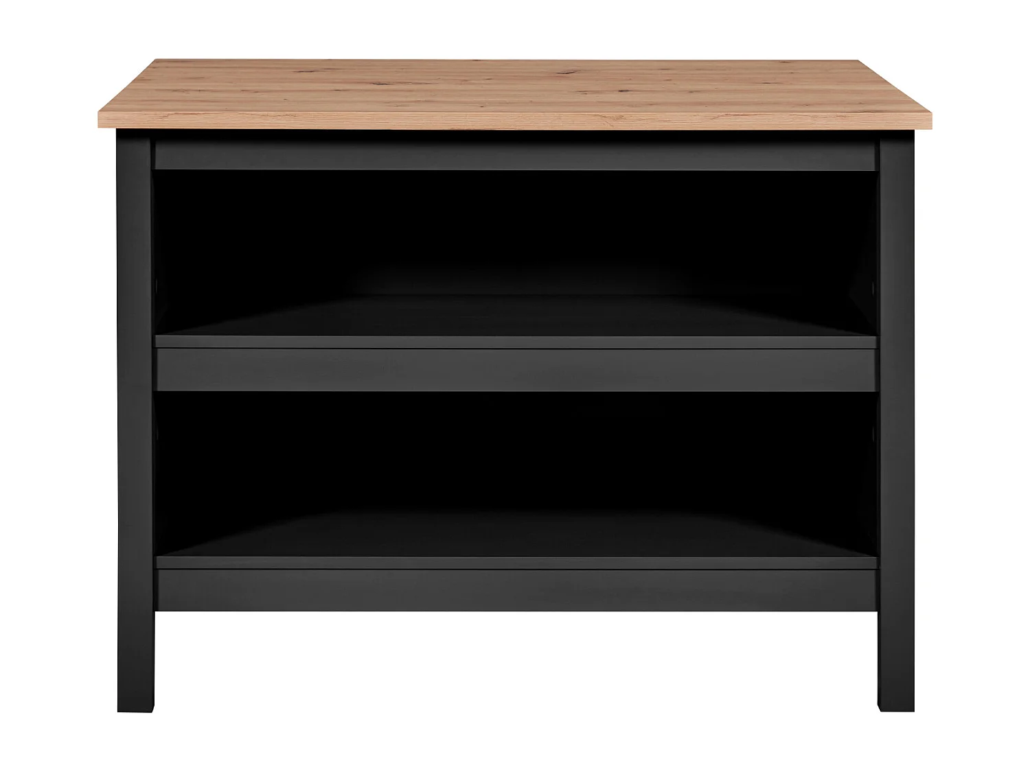 Meuble de cuisine, ilot de cuisine en bois MDF coloris chêne artisan, noir - longueur 124 x profondeur 75 x hauteur 91,50 cm