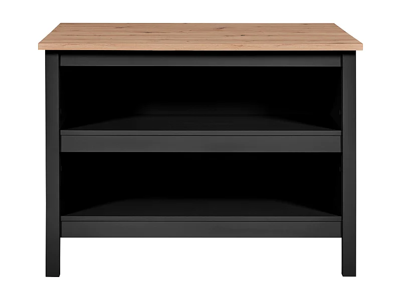 Meuble de cuisine, ilot de cuisine en bois MDF coloris chêne artisan, noir - longueur 124 x profondeur 75 x hauteur 91,50 cm