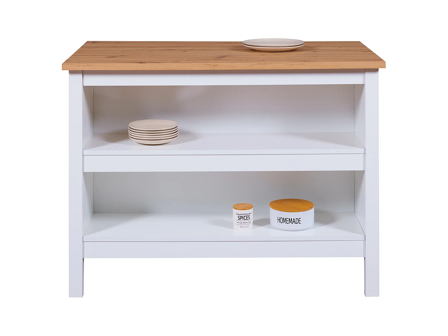 Meuble de cuisine en bois coloris blanc / Artisan Chêne - longueur 124 x profondeur 75 x hauteur 91 cm