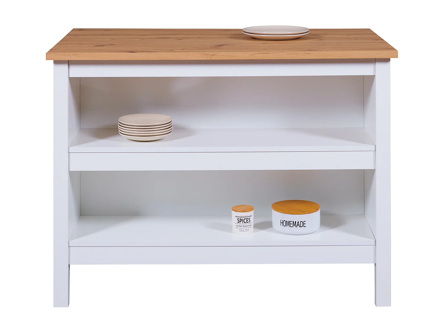 Meuble de cuisine en bois coloris blanc / Artisan Chêne - longueur 124 x profondeur 75 x hauteur 91 cm