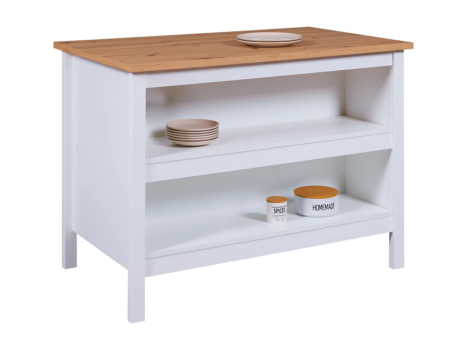 Meuble de cuisine en bois coloris blanc / Artisan Chêne - longueur 124 x profondeur 75 x hauteur 91 cm