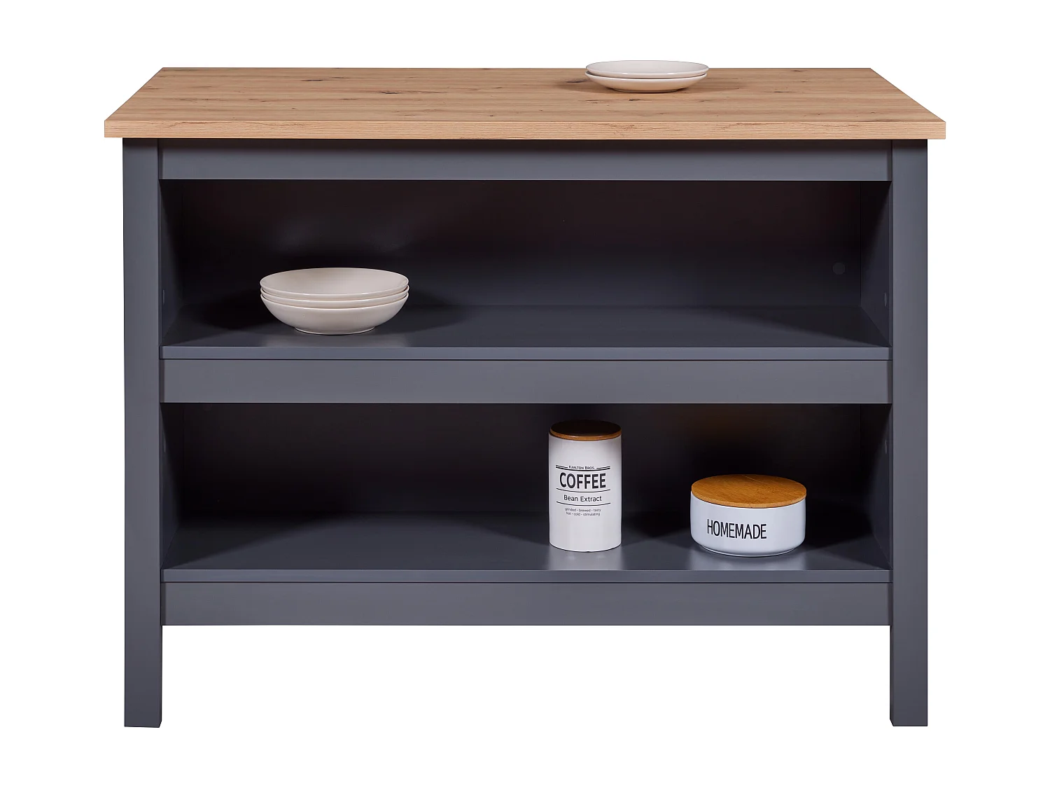 Meuble de cuisine en bois coloris anthracite / Artisan Chêne - longueur 124 x profondeur 75 x hauteur 91 cm