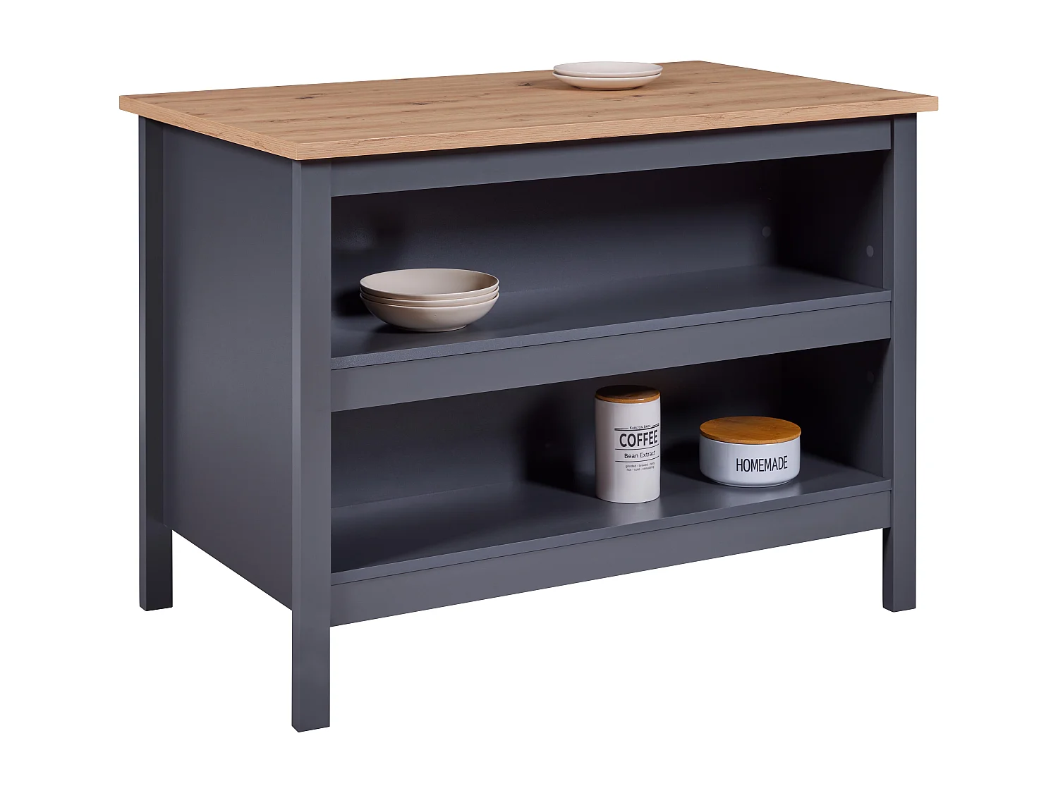 Meuble de cuisine en bois coloris anthracite / Artisan Chêne - longueur 124 x profondeur 75 x hauteur 91 cm