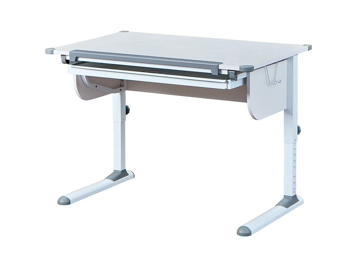 Bureau inclinable 1 tiroir bois laqué blanc et gris - Dim : L 110 x H 55-78 x P 68 cm