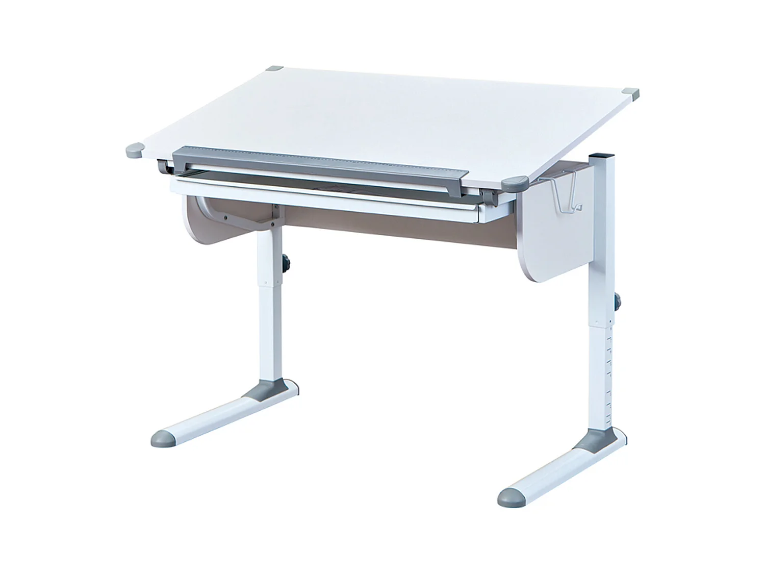 Bureau inclinable 1 tiroir bois laqué blanc et gris - Dim : L 110 x H 55-78 x P 68 cm