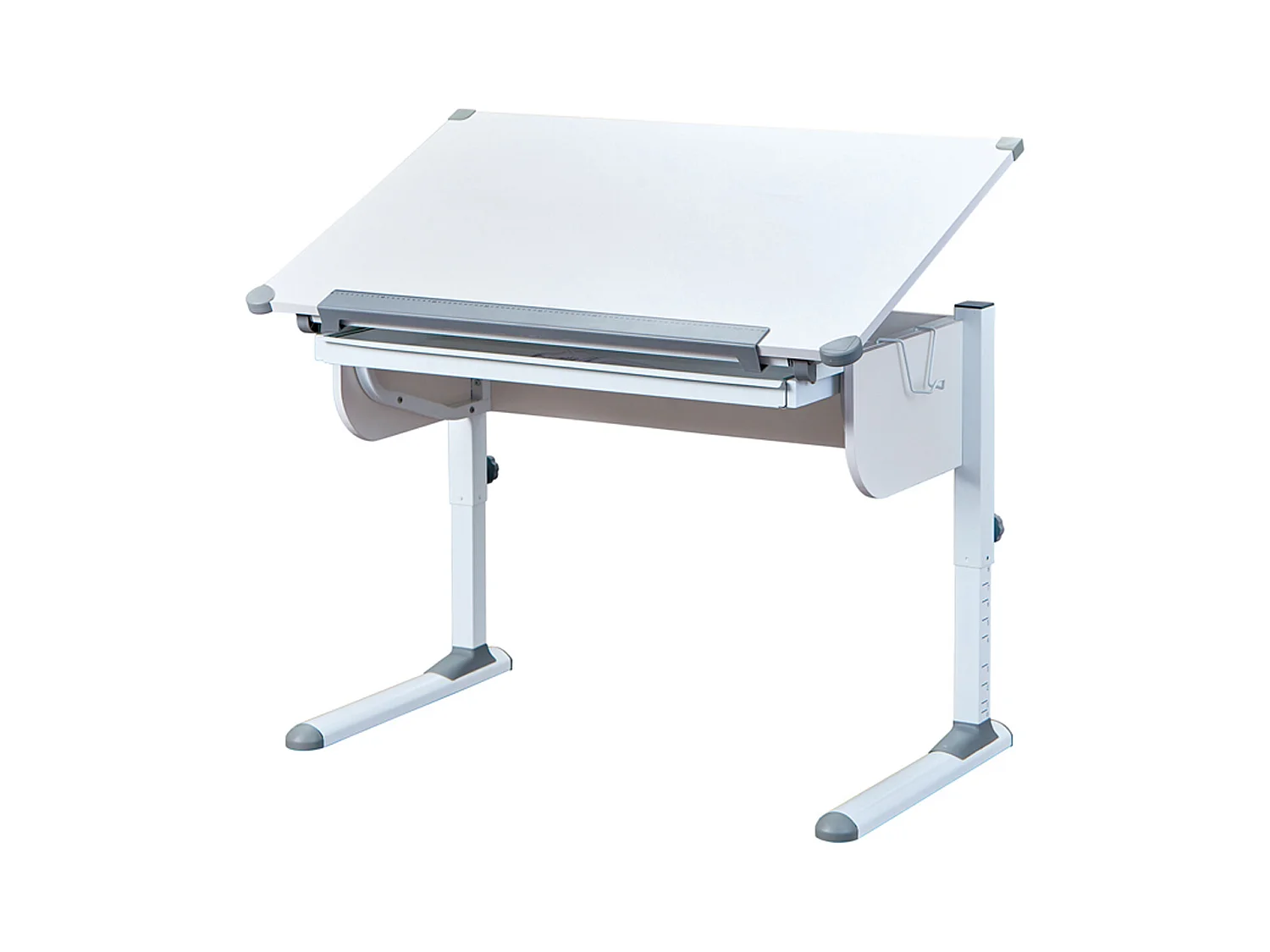 Bureau inclinable 1 tiroir bois laqué blanc et gris - Dim : L 110 x H 55-78 x P 68 cm