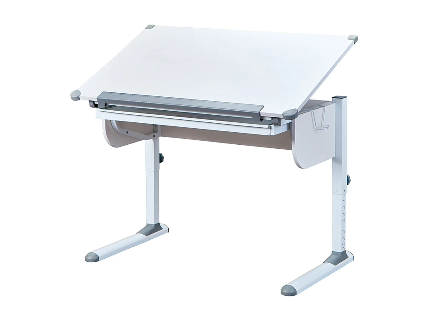 Bureau inclinable 1 tiroir bois laqué blanc et gris - Dim : L 110 x H 55-78 x P 68 cm