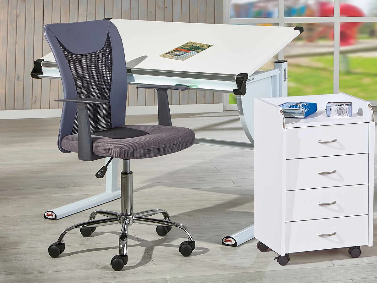 Bureau réglable avec plateau blanc - L110 x H63-93 x D60 cm