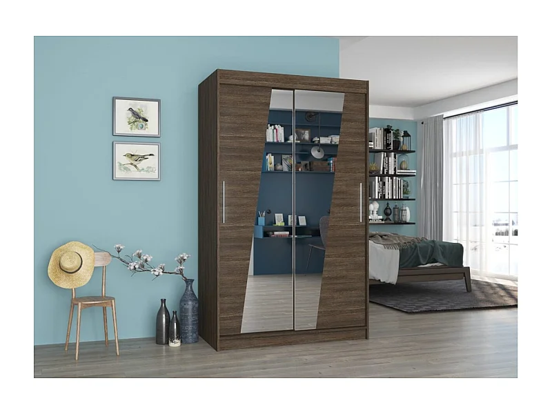 Armadio Lexas (120cm)/ante scorrevoli/specchio/Marrone