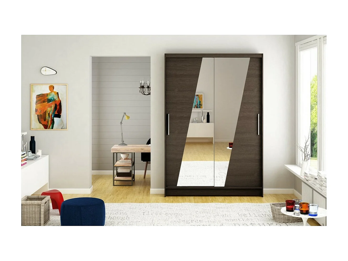 Armadio Lexas (120cm)/ante scorrevoli/specchio/Marrone