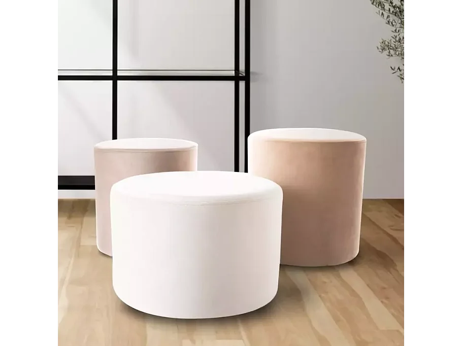 Pouf rond en velours 33 x 36 cm beige clair DELTA