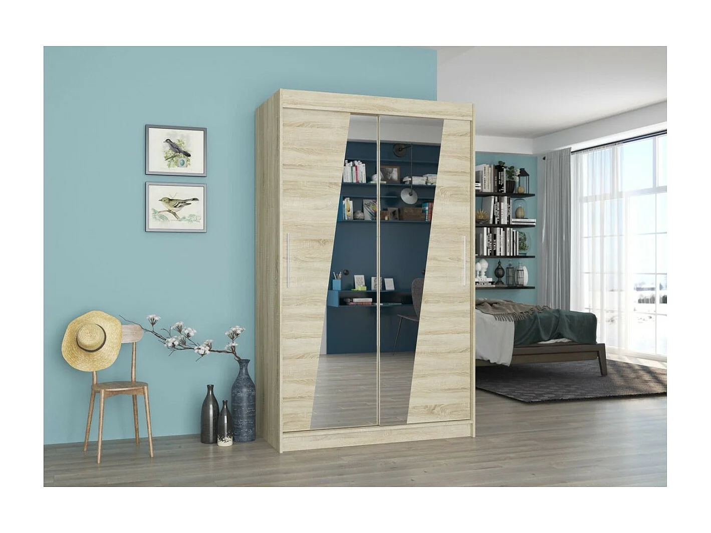 Armoire Lexas (120cm)/portes coulissantes/miroir/Sonoma