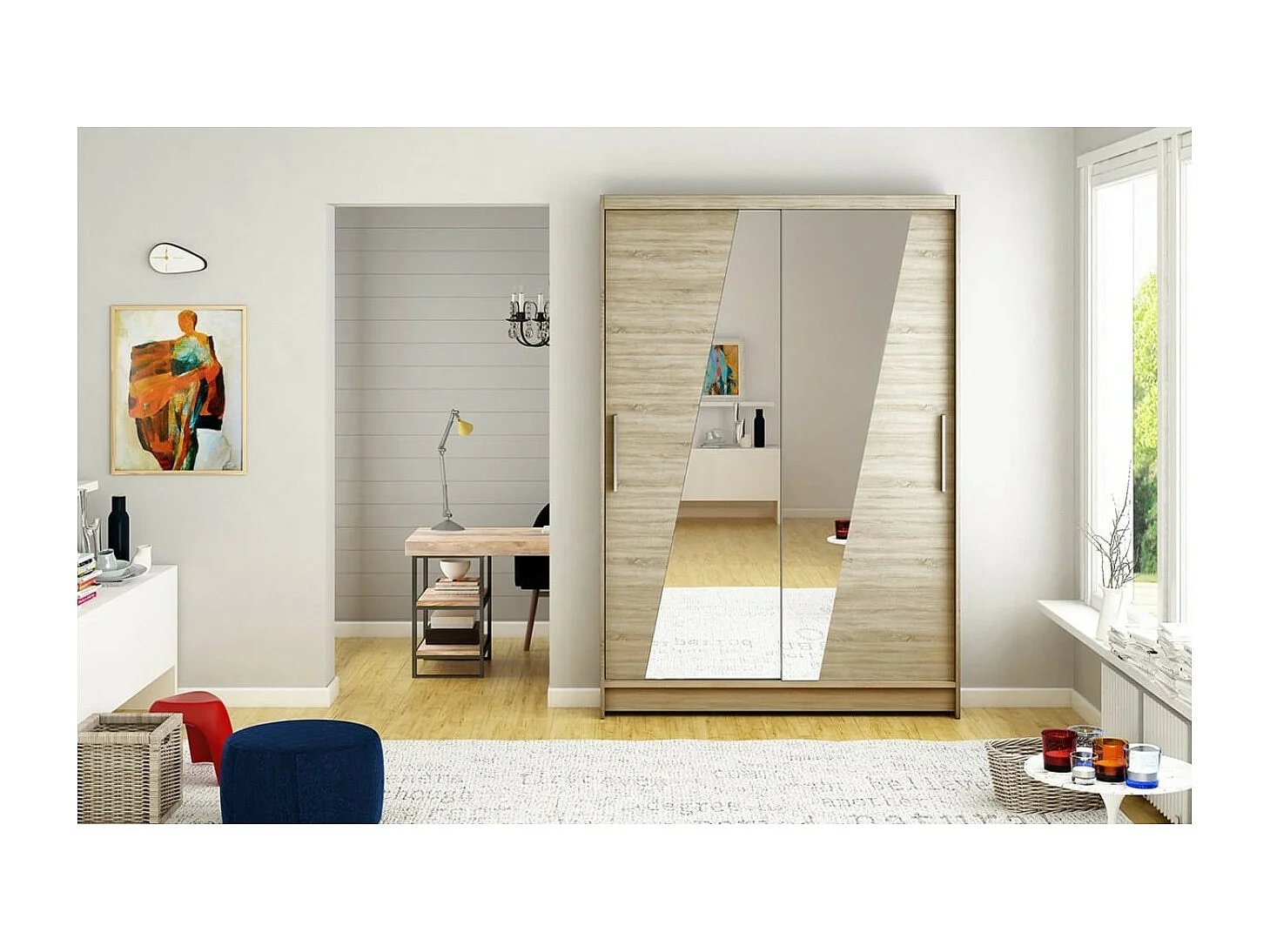 Armoire Lexas (120cm)/portes coulissantes/miroir/Sonoma