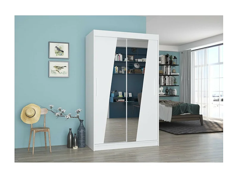 Kleiderschrank Lexas (120cm)/Schiebetüren/Spiegel/Weiss