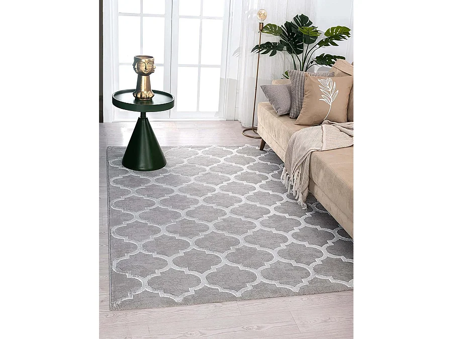 Tapis Knight 3D brillants marocain design, Gris, 80 x 150 cm