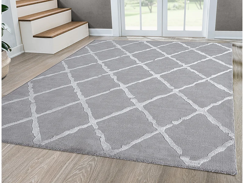 Tapis Knight 3D brillants design losange, Gris, 120 x 170 cm