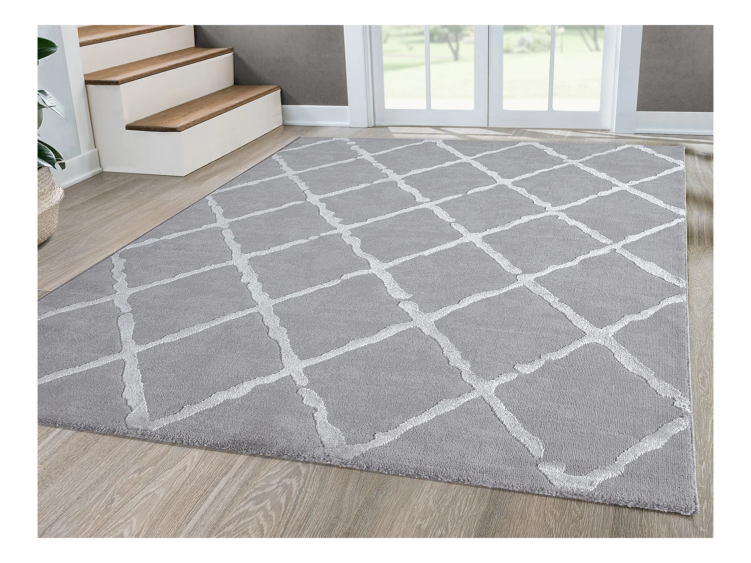 Tapis Knight 3D brillants design losange, Gris, 200 x 290 cm