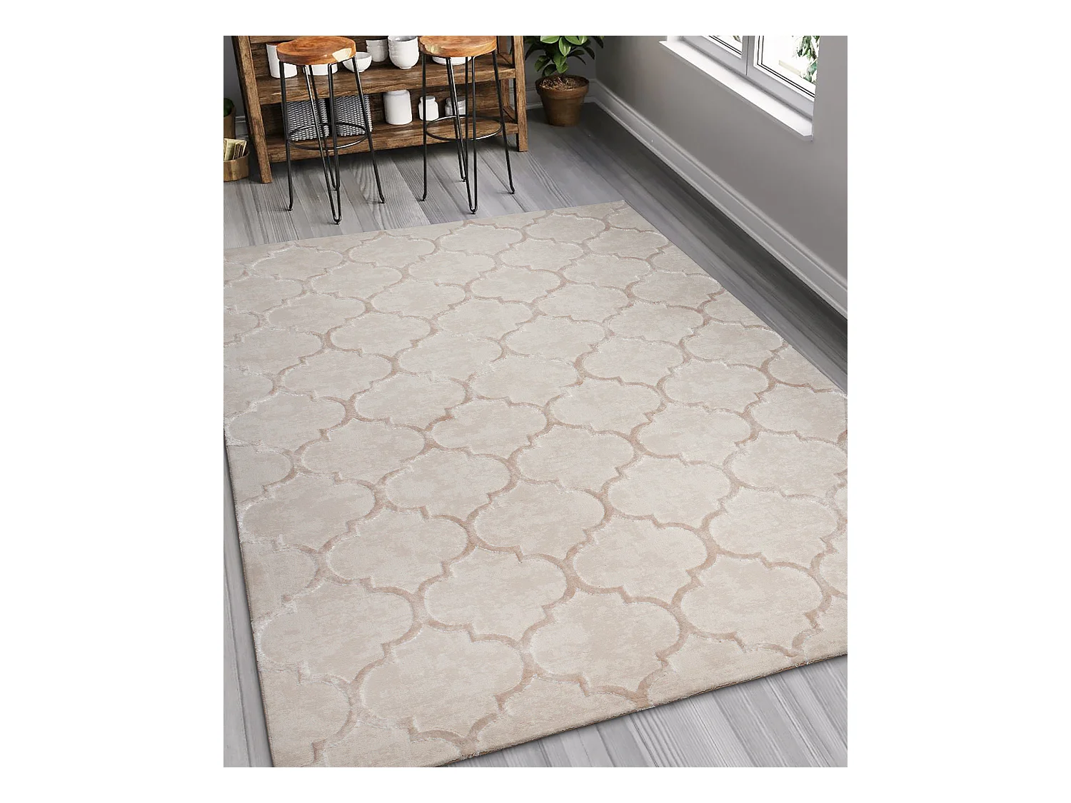 Tapis Knight 3D brillants marocain design, Beige, 80 x 150 cm