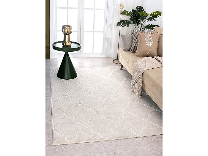 Tapis Knight 3D brillants design losange, Beige, 80 x 300 cm