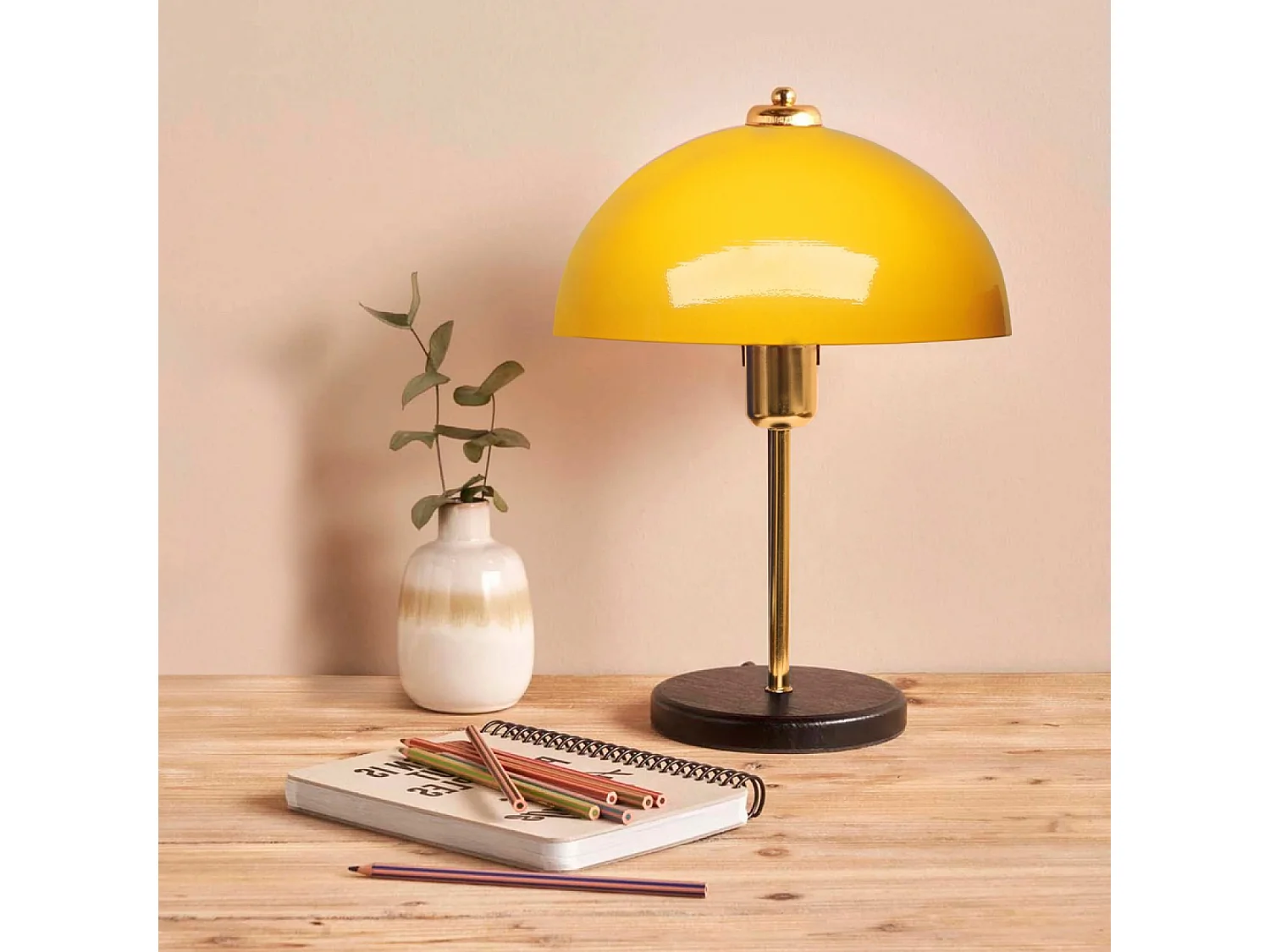 Zwarte moderne design tafellamp paddenstoel 49cm van metaal en hout