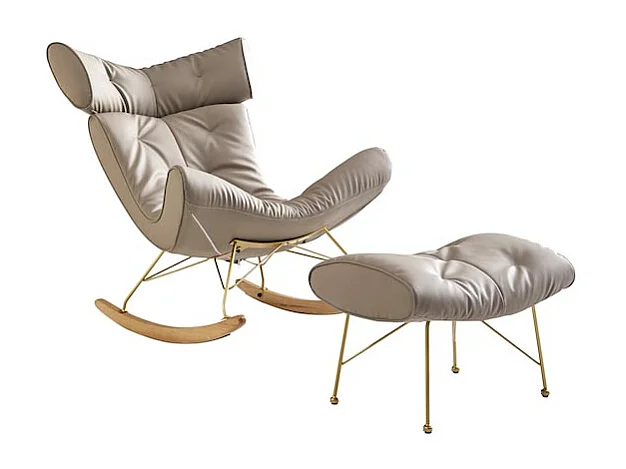 Rocking chair avec repose pieds en simili cuir KOOL - Taupe