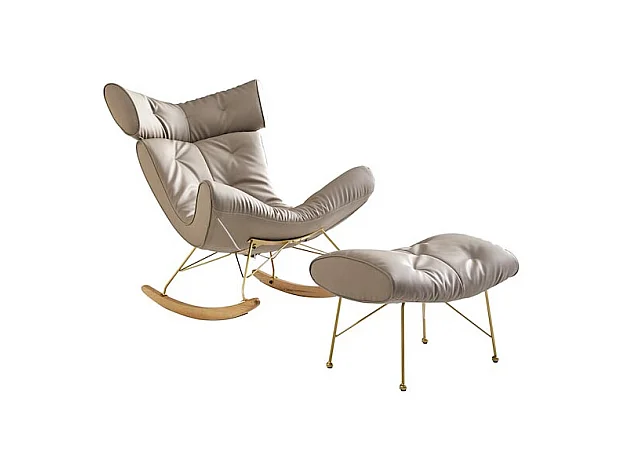 Rocking chair avec repose pieds en simili cuir KOOL - Taupe